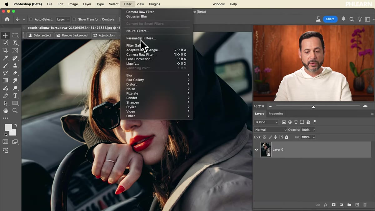 Navigating to Camera Raw Filter in the Filter menu