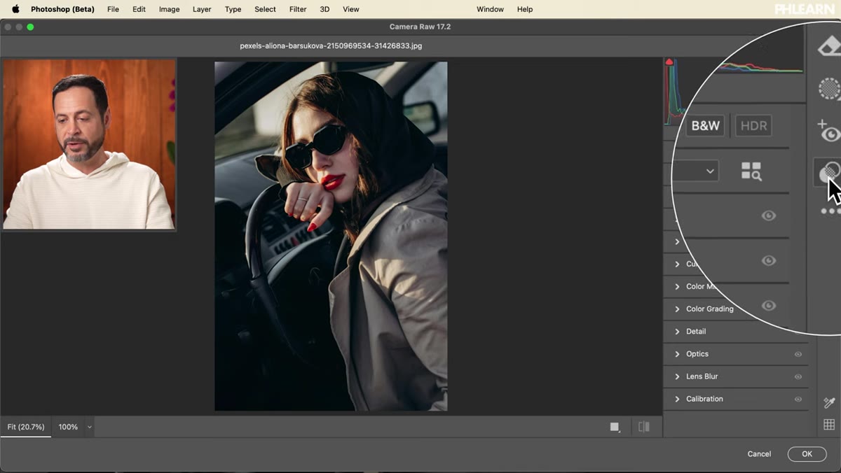 Presets panel open on the right side of Camera Raw