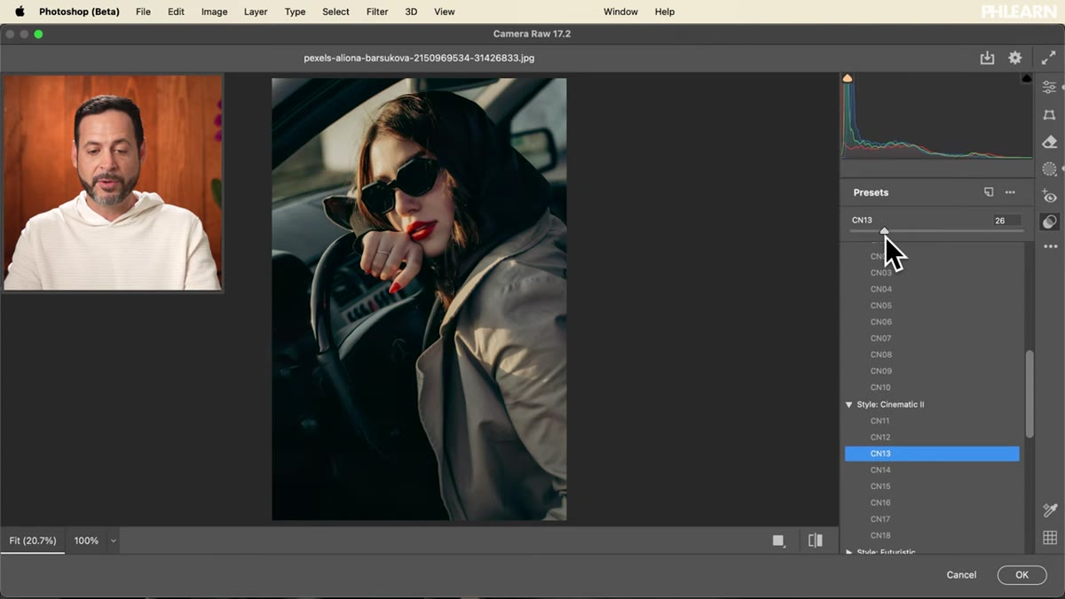 Dragging preset intensity slider at top of Camera Raw panel