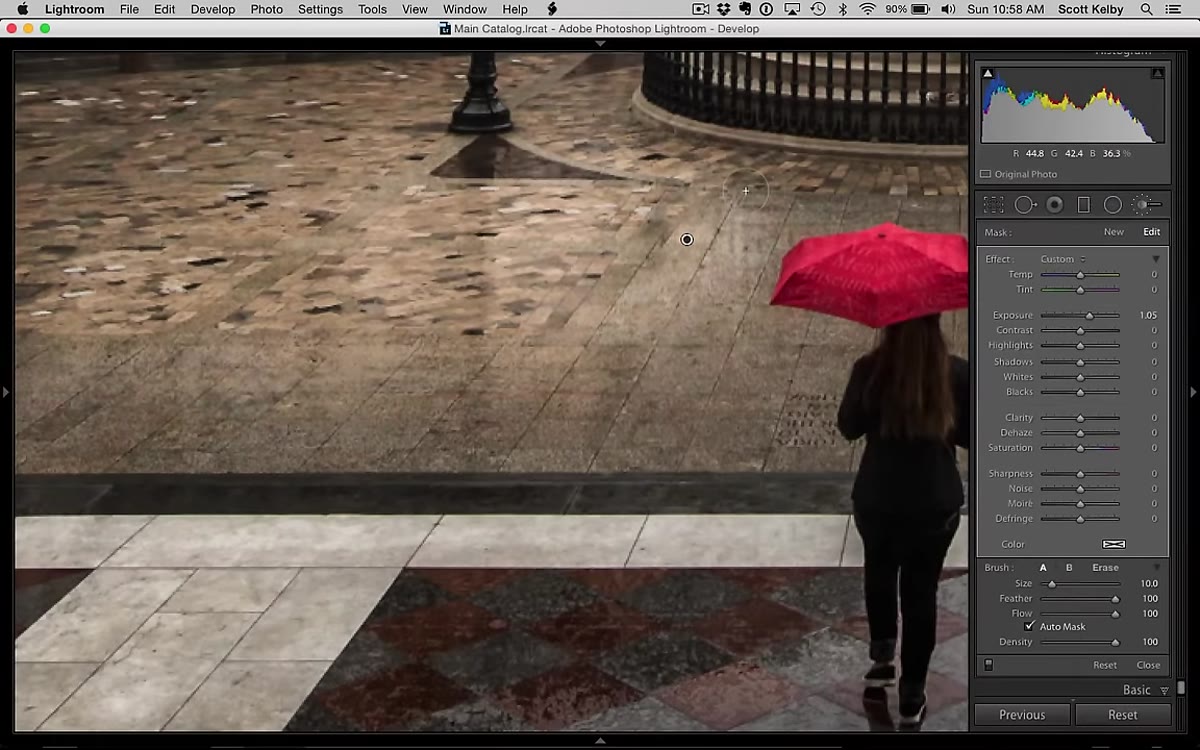 Red mask overlay showing gaps and missed areas in painted region