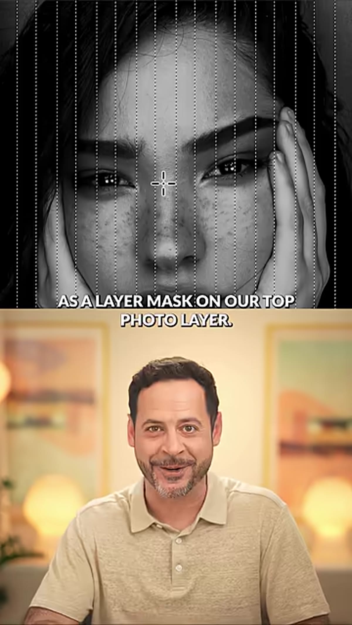 Layer mask applied to the top photo layer in Layers panel