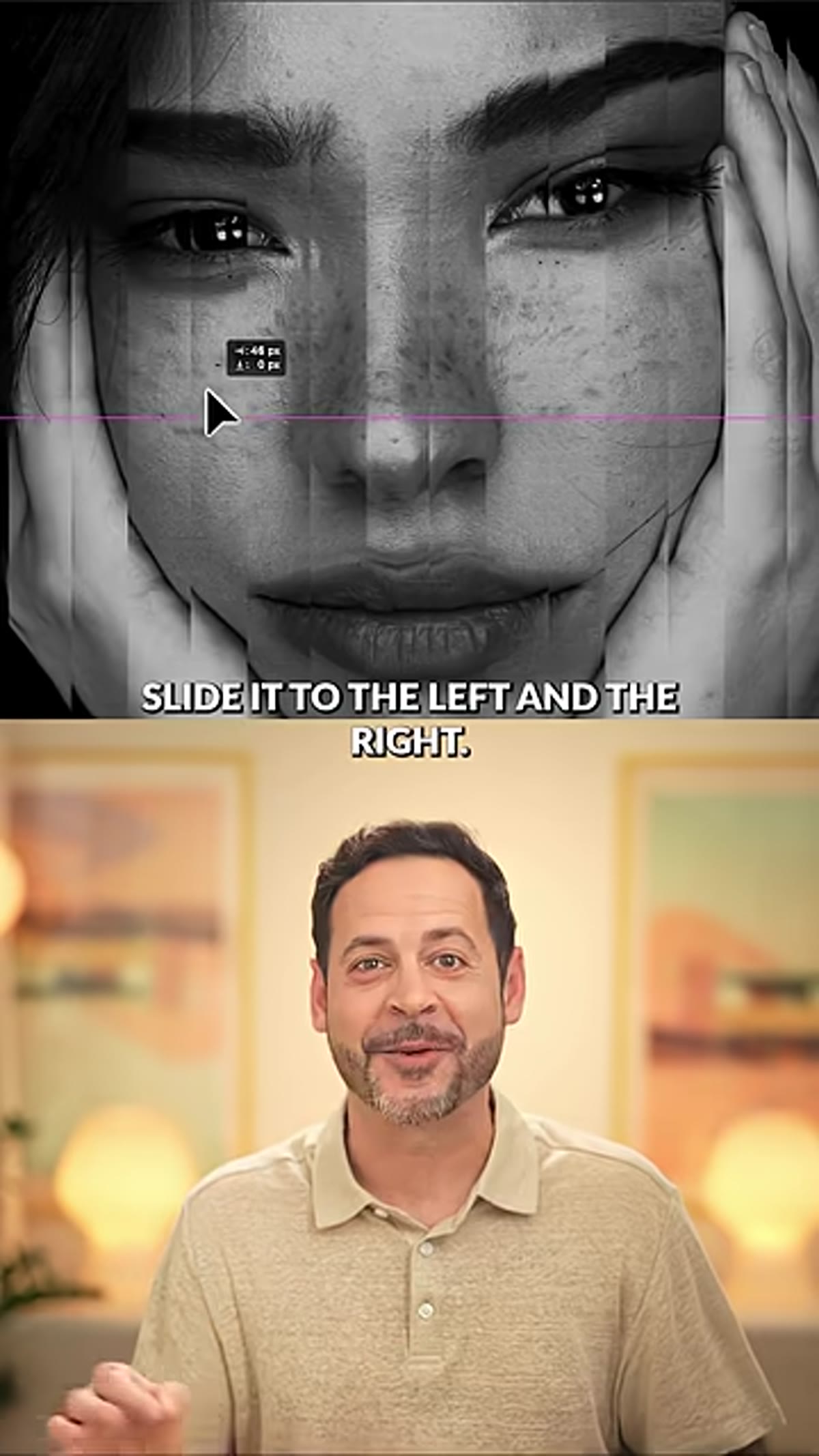 Top photo layer shifted horizontally to reveal the slice offset effect