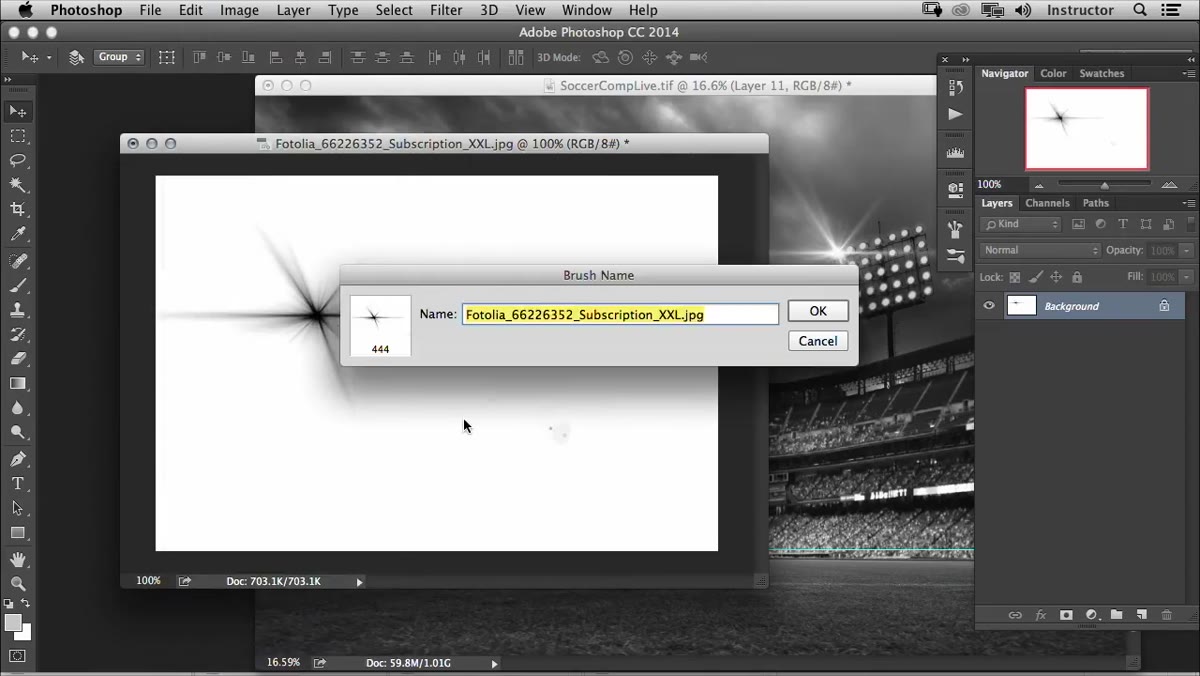 Define Brush Preset dialog with name field visible