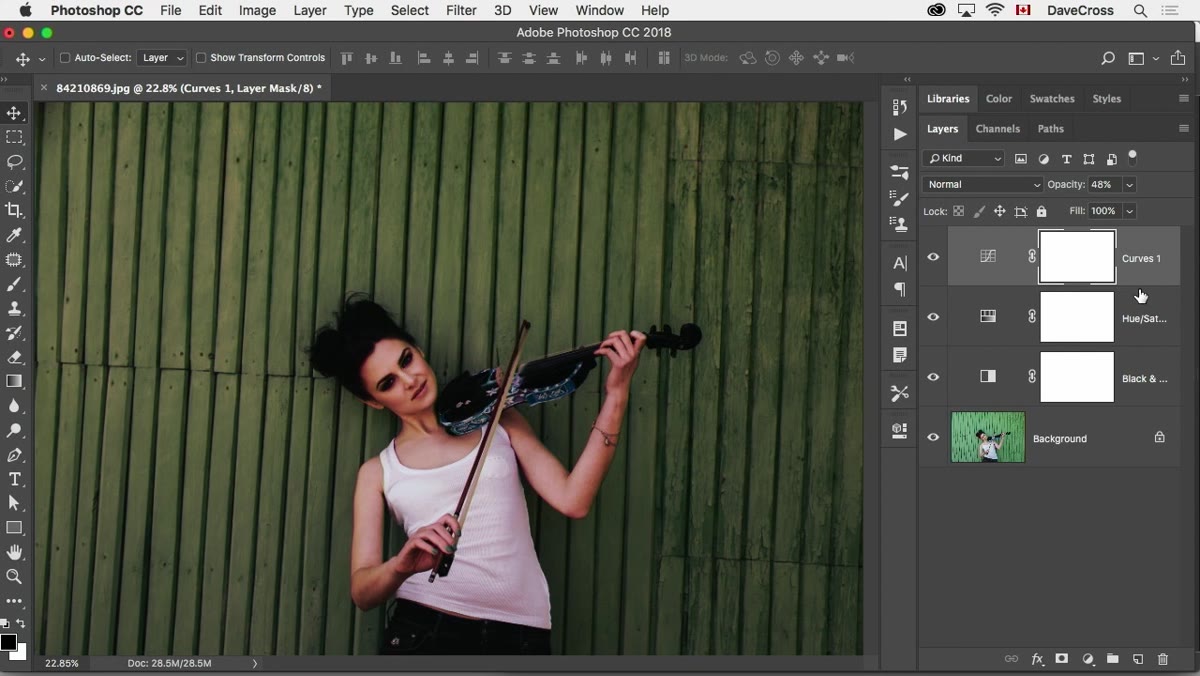 Layers panel with completed adjustment layer stack, background layer intact