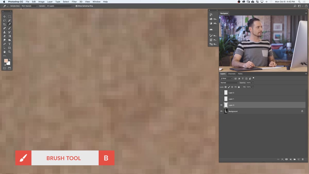Zoomed-in view of skin, Alt-sampling a color near a blemish
