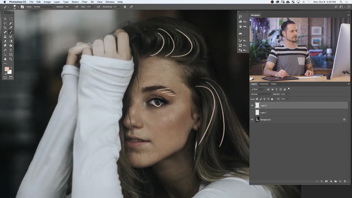 Subject&rsquo;s hair shown before highlight enhancement