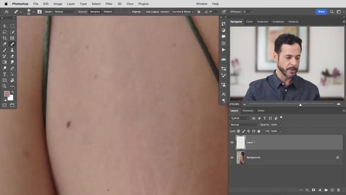 Working on blurred low frequency layer to smooth color
