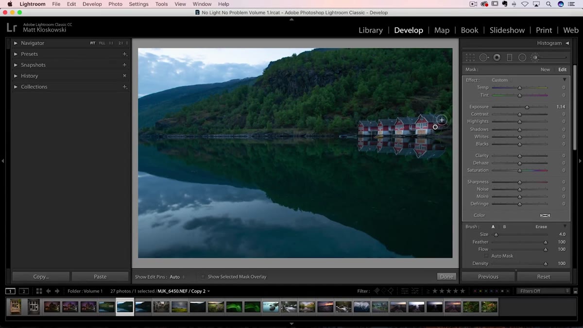 Brush painting near roofline with Command/Ctrl key held, mask staying within edge