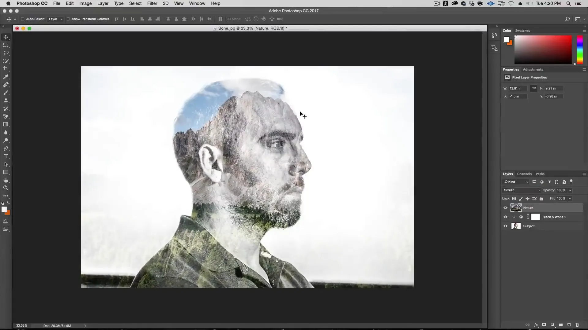 finalizing the double exposure photoshop