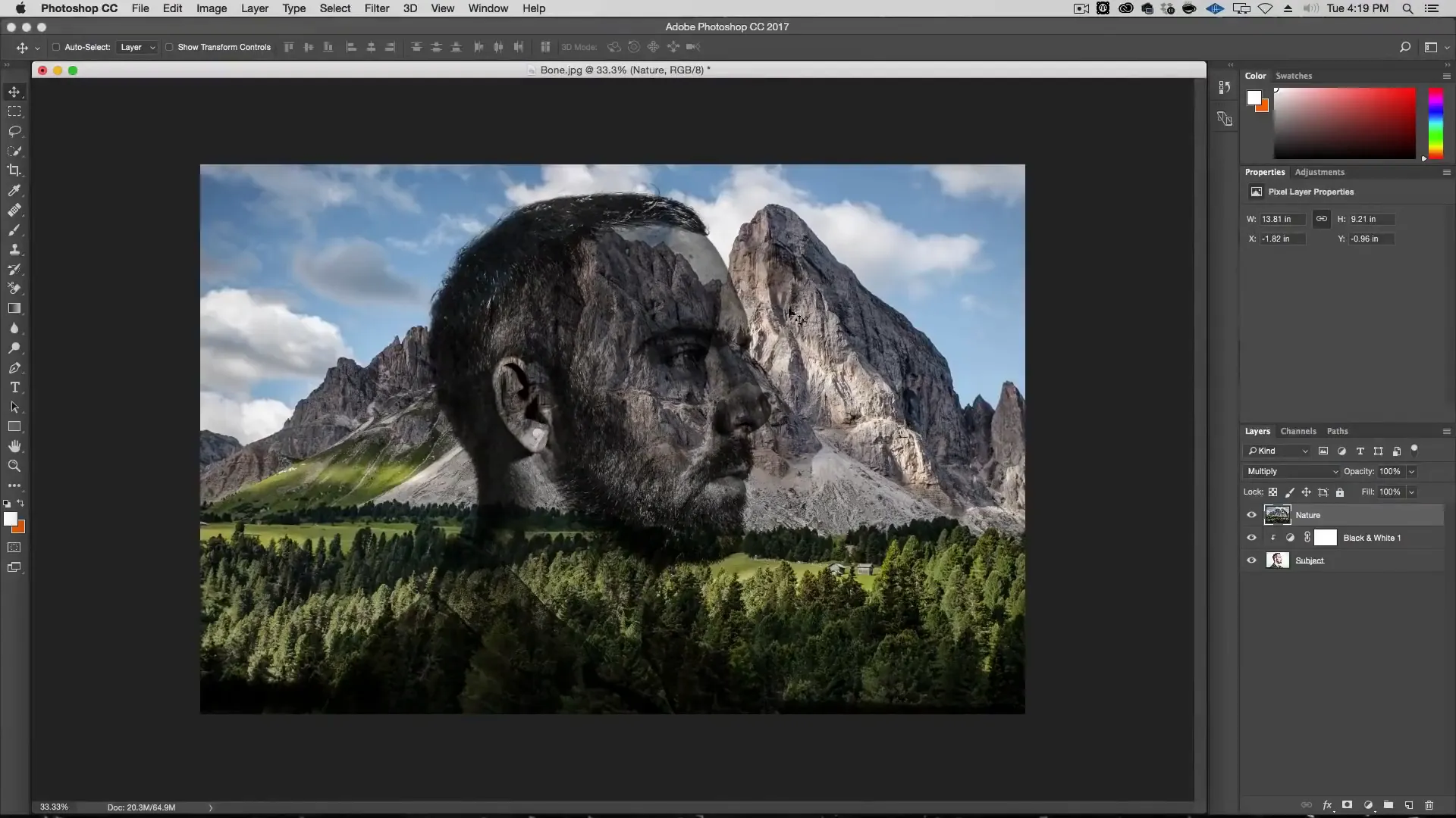positioning the double exposure photoshop