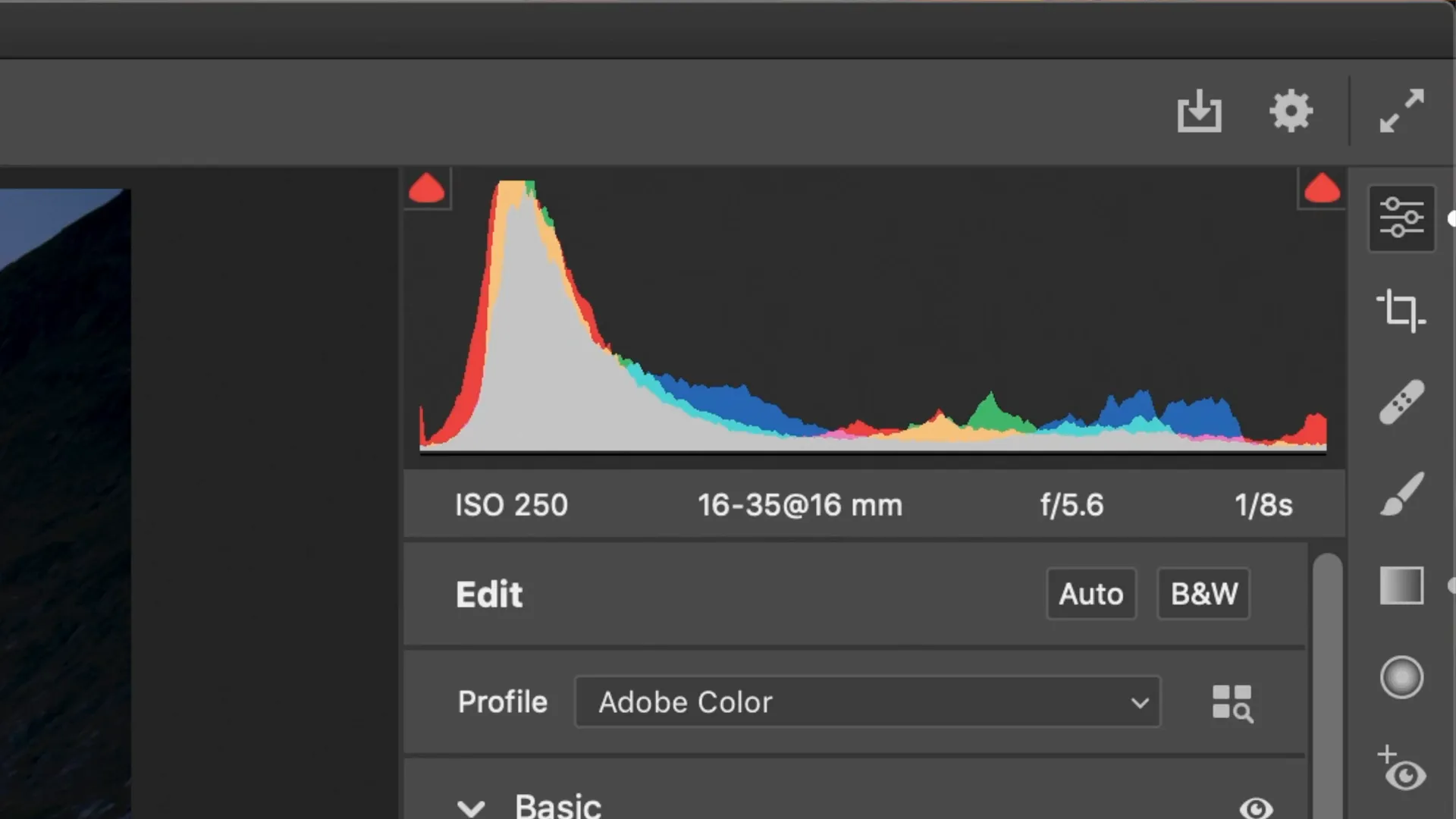image of histogram panel