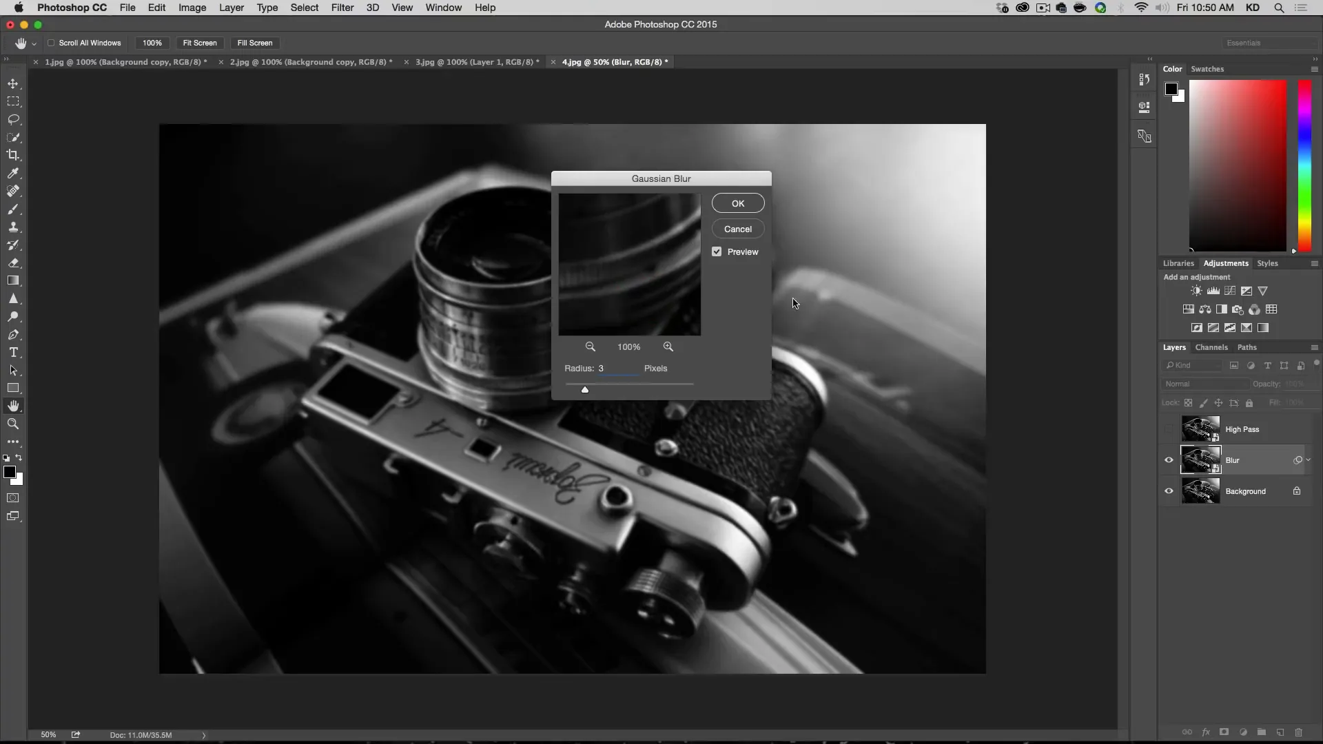 gausian blur applied to image